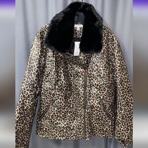 Loralette Leopard Print Moto Jacket NWT